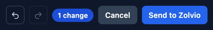 Undo, redo, change count, Cancel and Send to Zolvio