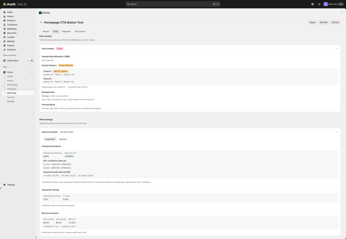 Stats toggle: Traditional vs Bayesian