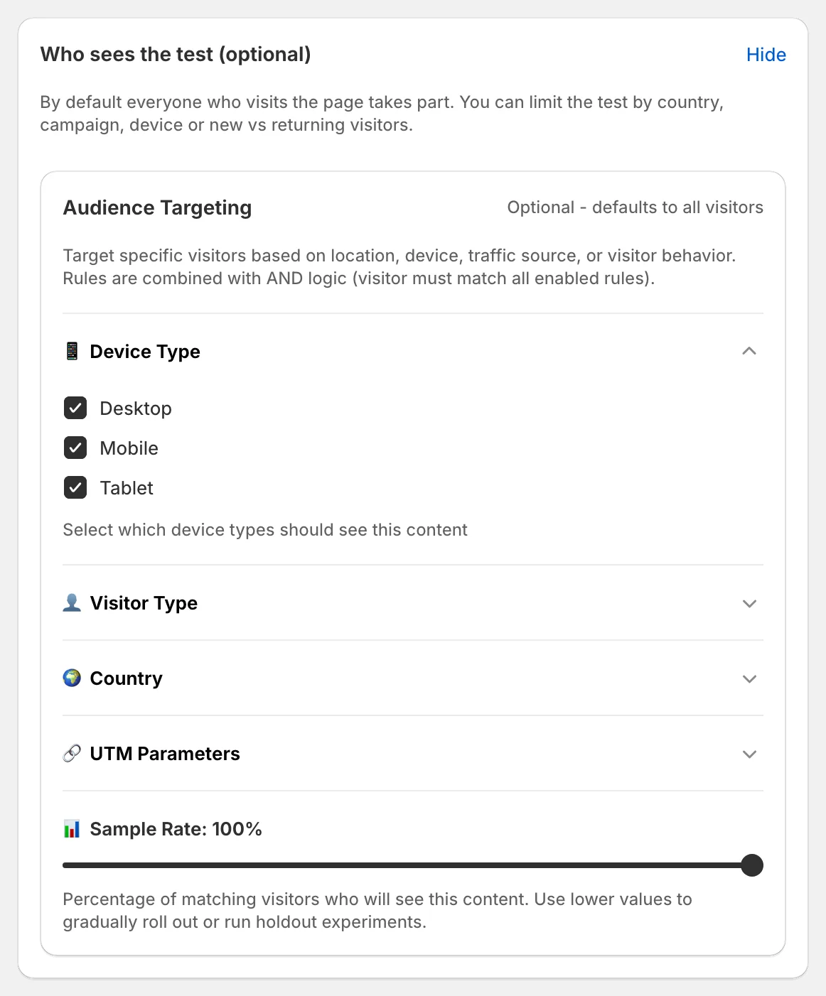 Who sees the test with audience targeting open