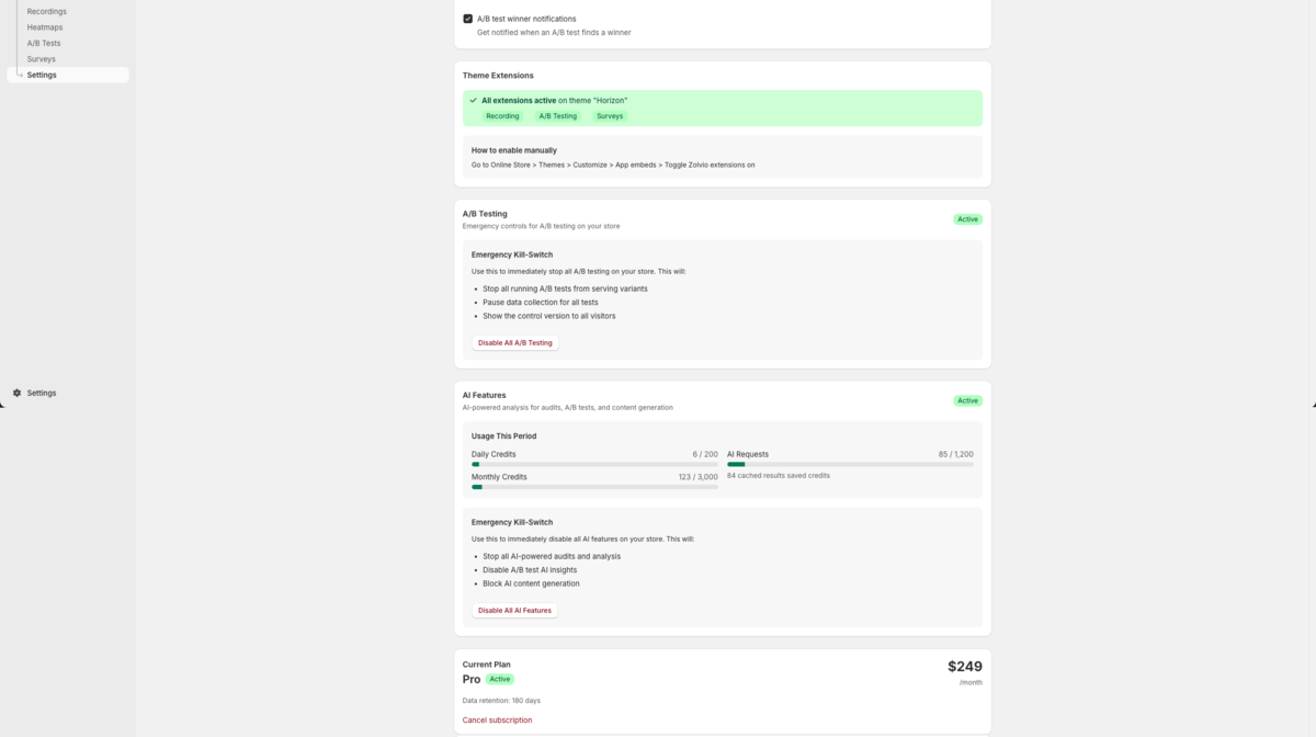 AI usage settings screen