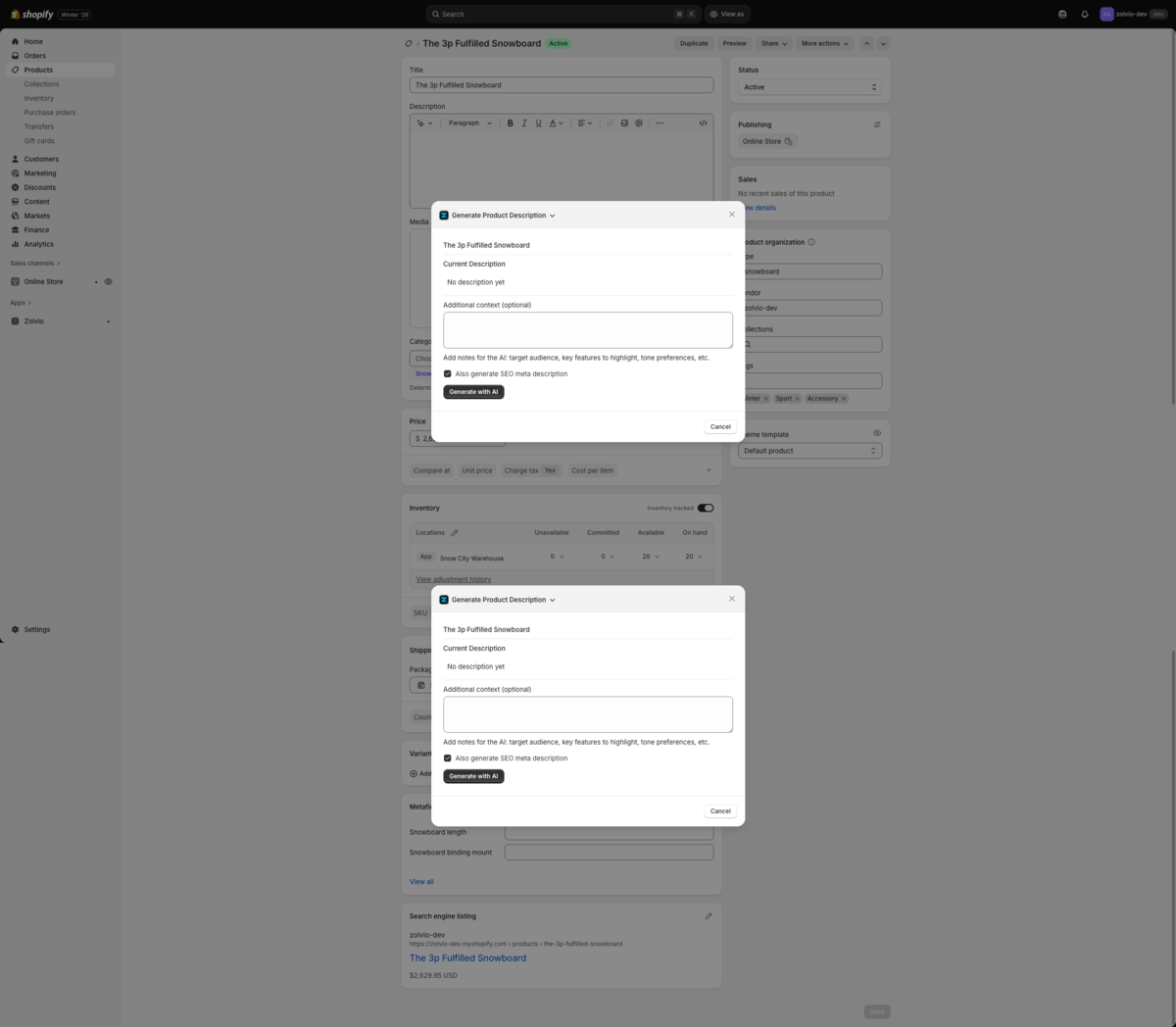 Product description generation preview