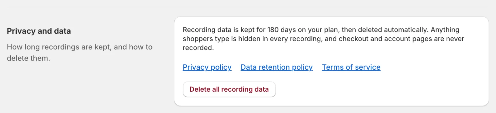 Settings, Privacy and data