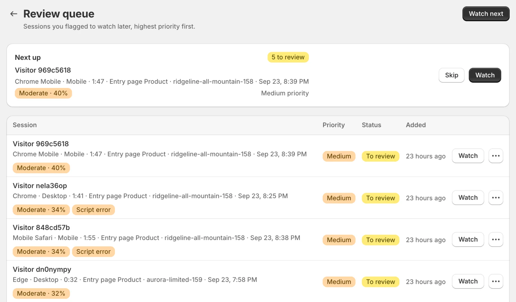 Review queue with Next up