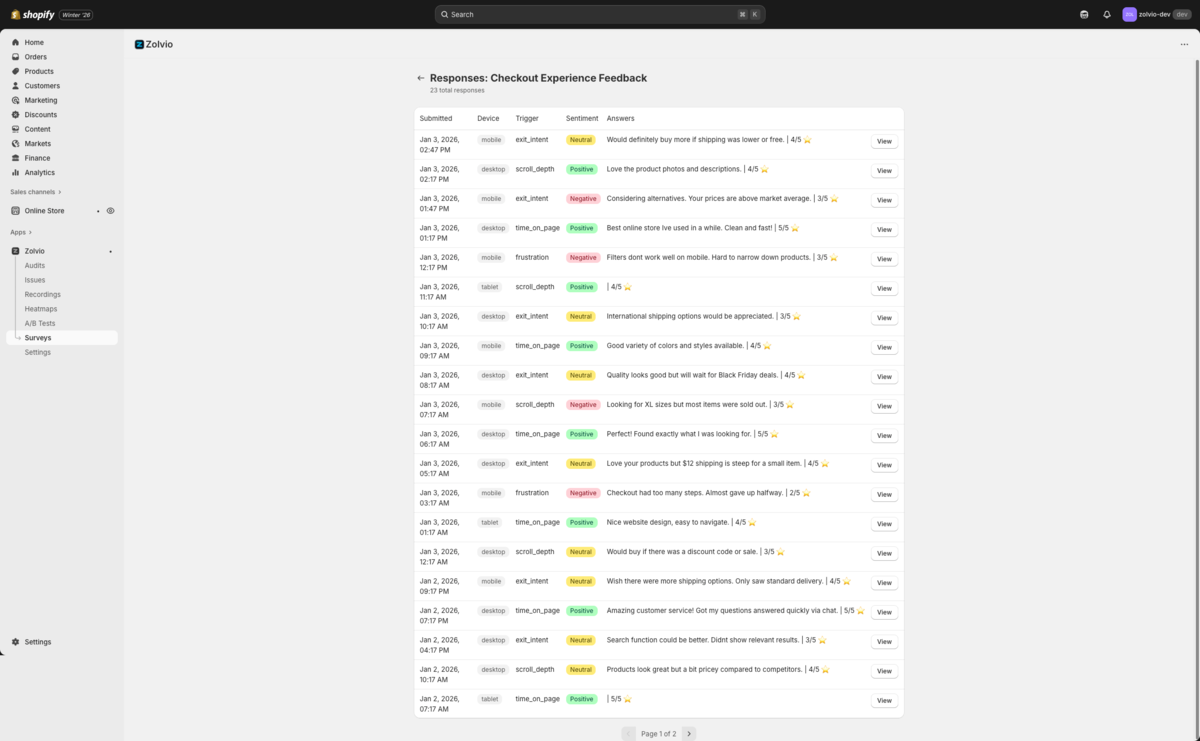 Survey response linked to recording