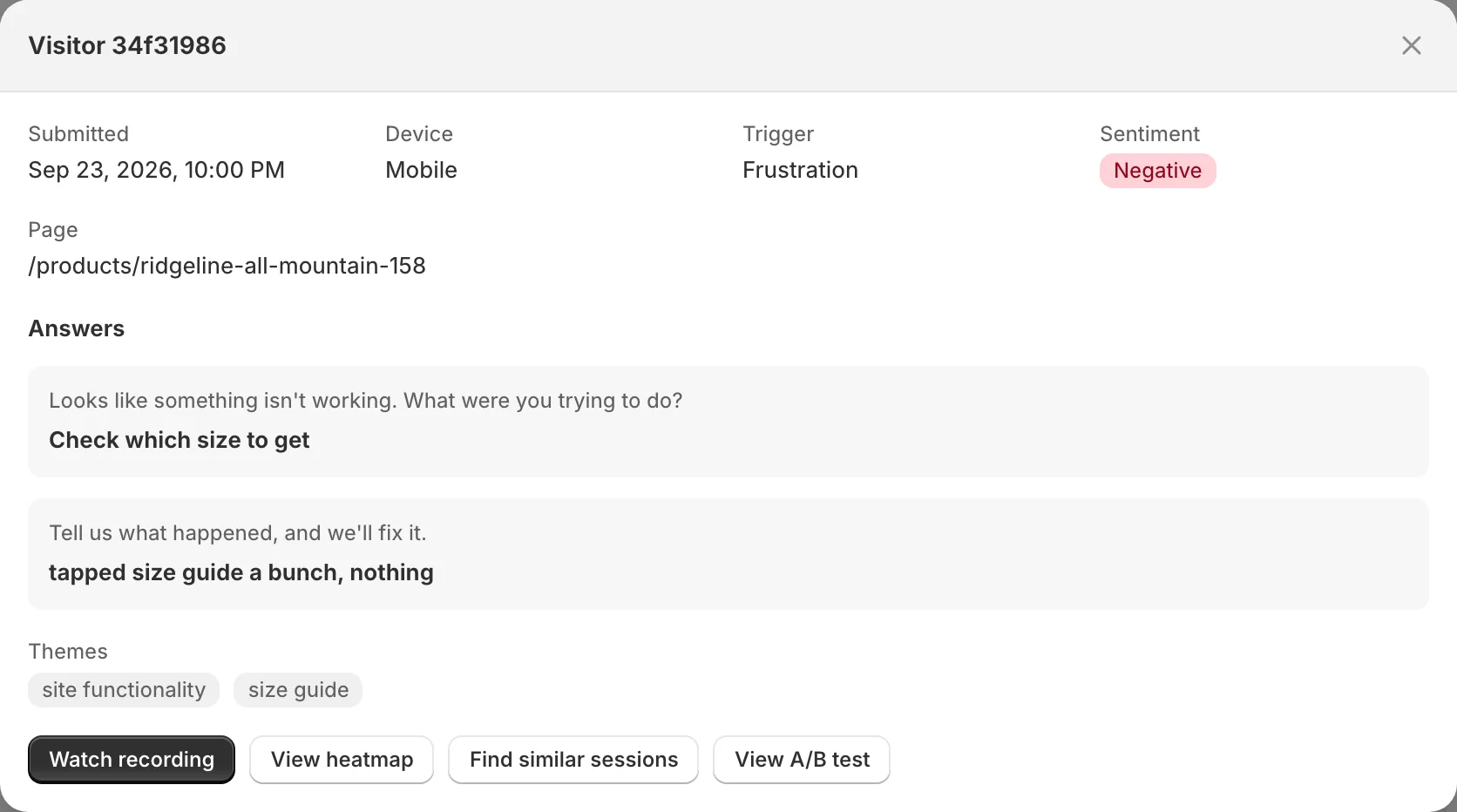 A survey response with Watch recording