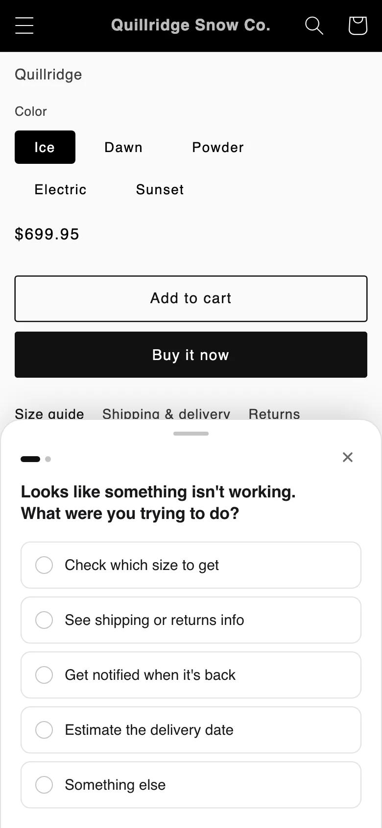 A survey on a phone, sliding up from the bottom