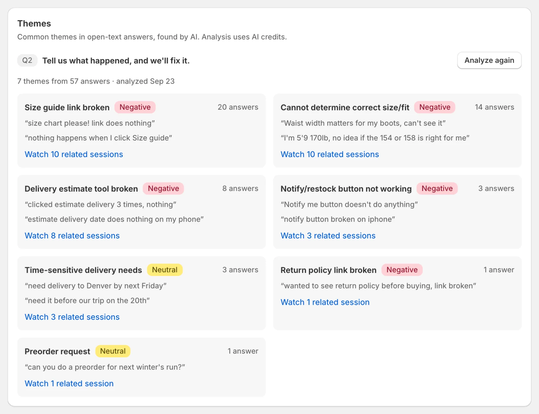Themes card grouping open-text survey answers