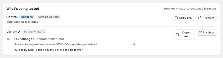 What’s being tested: the announcement bar text before and after the change